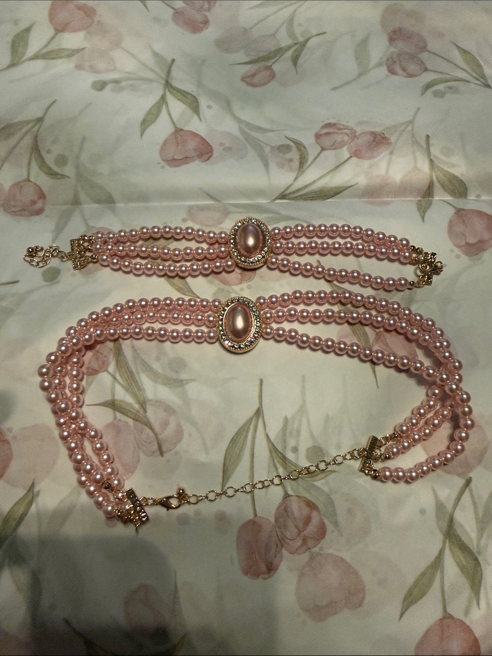 Buy 5 for 10$❗️Elegant Pink Pearl Multi-Strand Choker and Bracelet Set